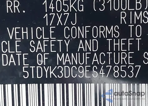 2014 Toyota Sienna Xle V6 8 Passenger z USA, uszkodzony, nr VIN 5TDYK3DC9ES478537